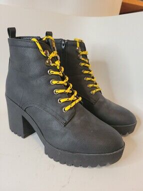 Seven7 Black Chunky Sole Lace-up Ankle Boots